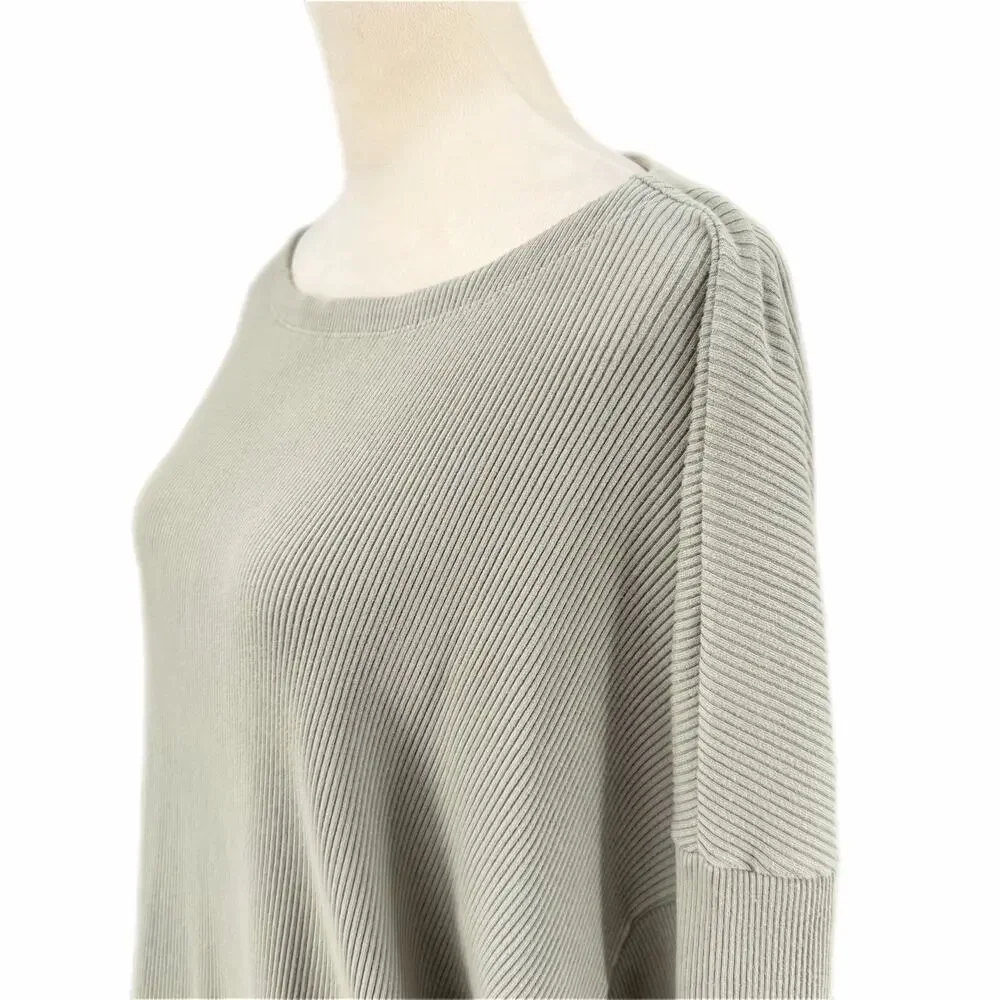 Free People Olive Green Ribbed Slouchy Flowy Hem Boho Chic Oversized Tunic Top